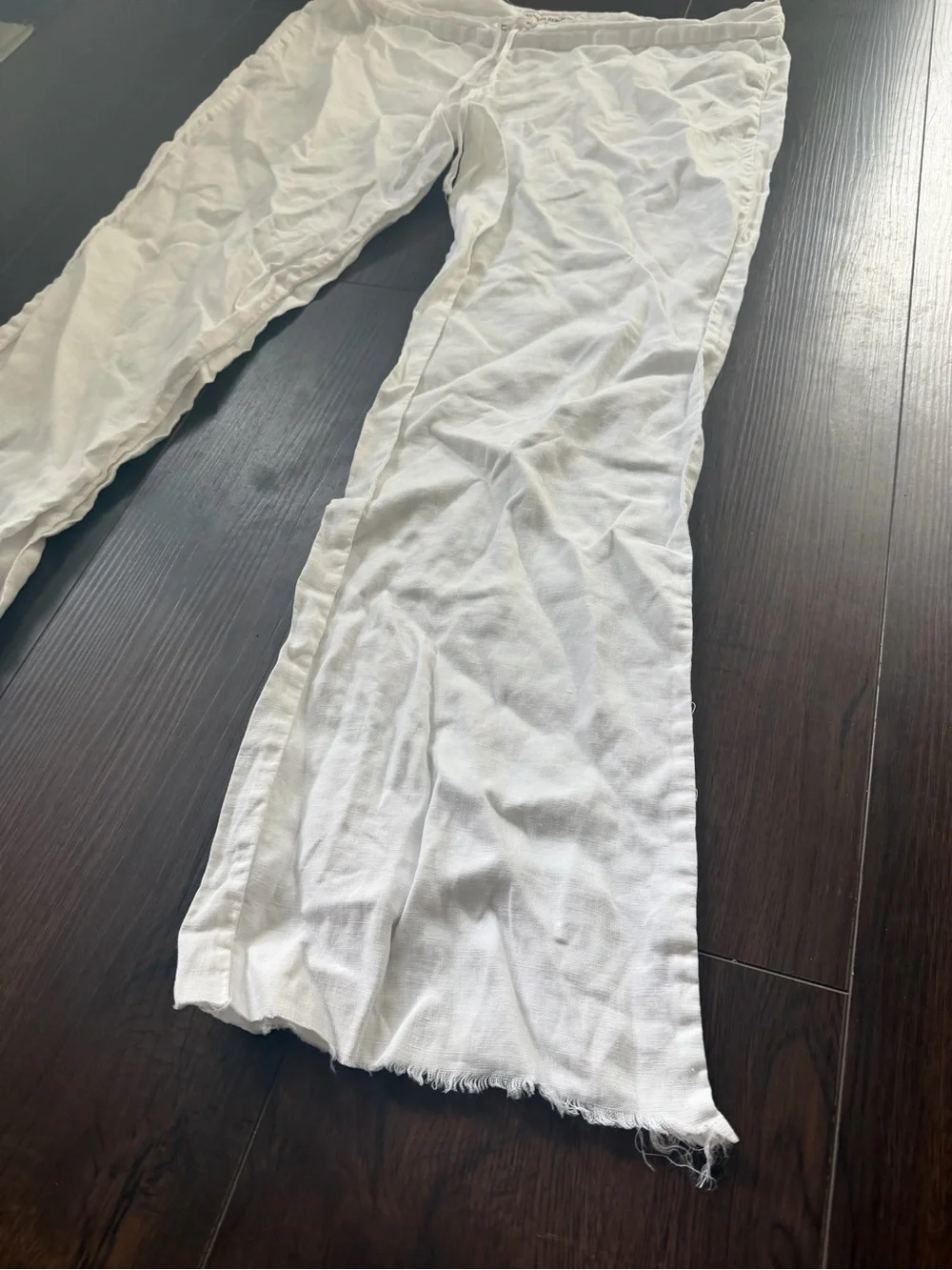 Banana Republic White Drawstring Linen Pants Frayed Size M